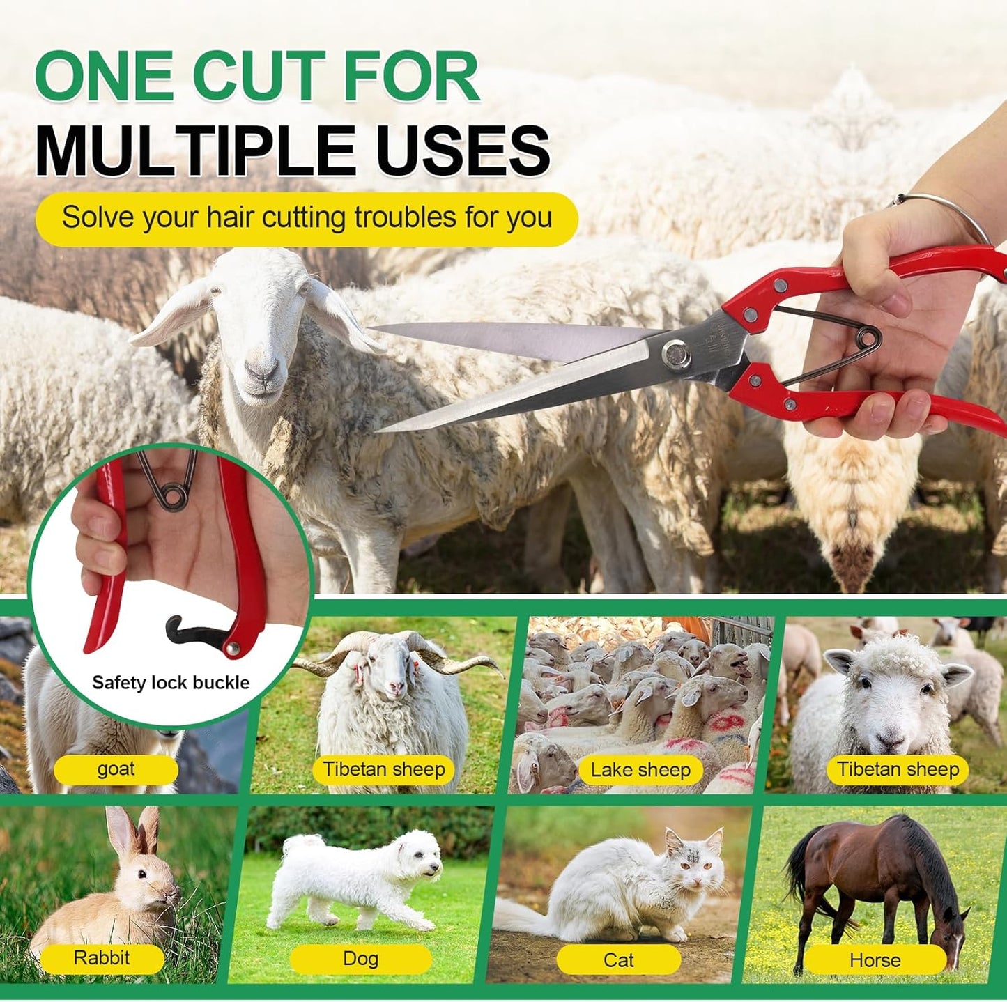 Manual Wool Shearing Shear Stainless Steel Trimming Scissor Long blades Multifunctional garden shears Craft Scissors with spring Red