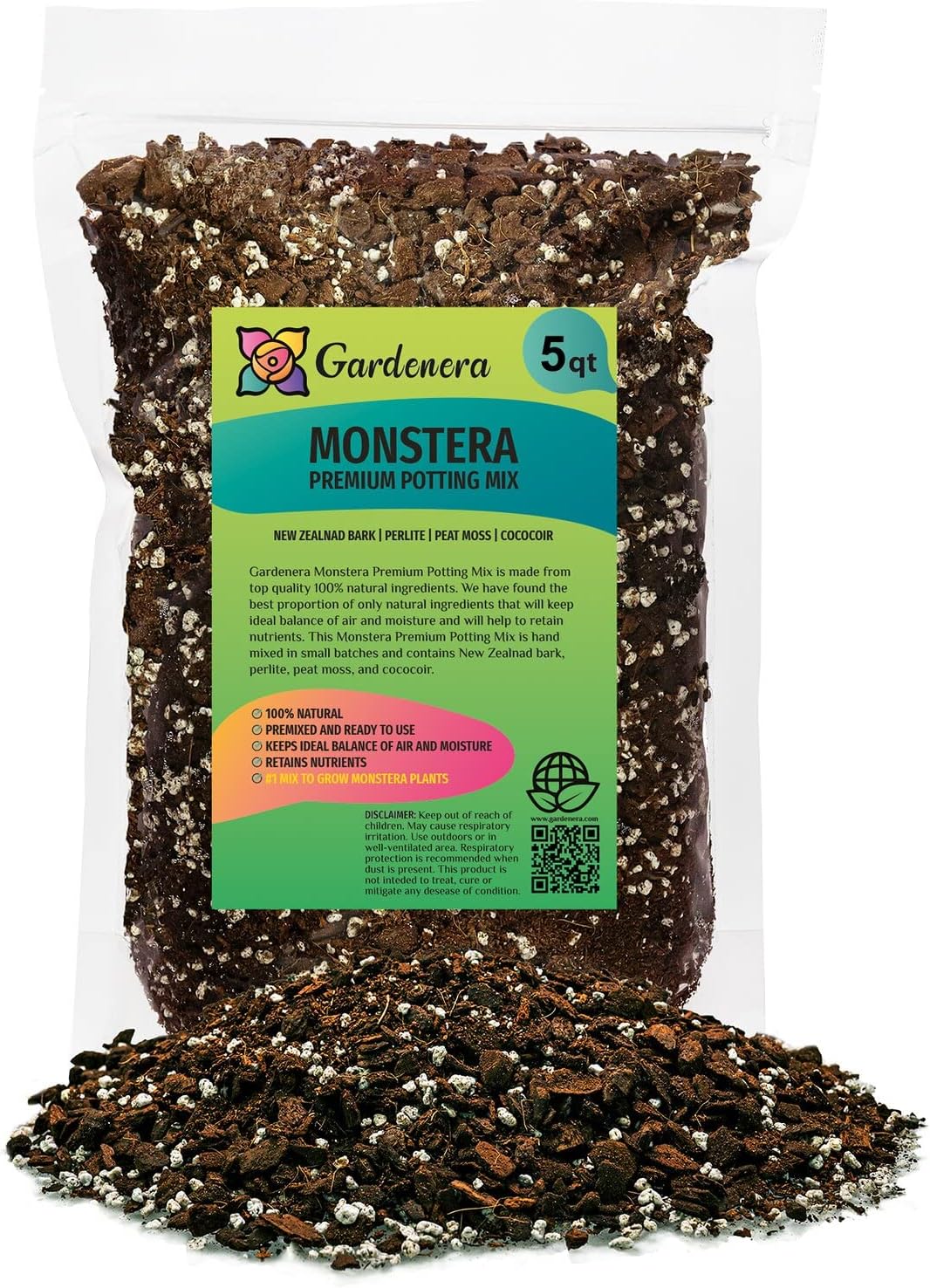 Gardenera Premium Monstera Potting Soil - Quick Drain Potting Soil for Growing and Repotting Monstera Deliciosa/Swiss Cheese Plant - 5 Quart Bag