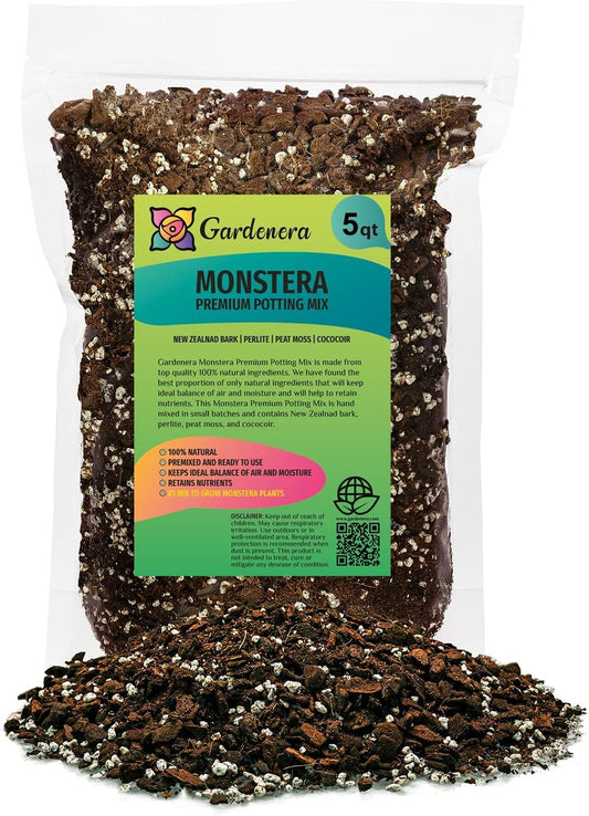 Premium Monstera Soil Mix by Gardenera - Perfect Drainage and Moisture Retention for Swiss Cheese Plant (5 Quart)