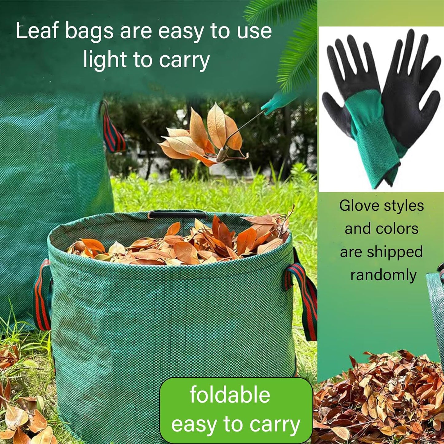 Reusable Yard Waste bags,Collapsible Leaf Bag with Gardening Gloves,Yard Debris Collapsible Bag With 4 Handles, for Leaves, Lawn Debris & Grass Clippings (80Gallon)