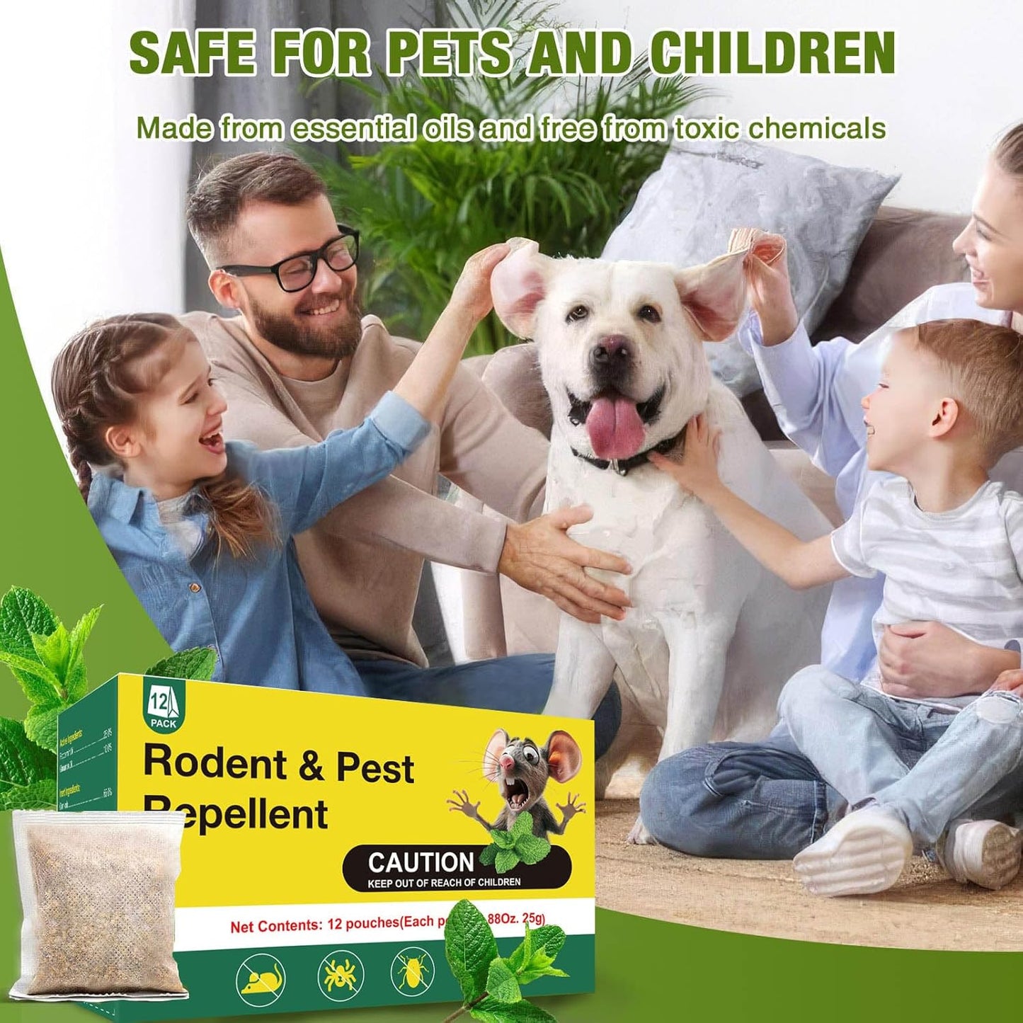 30PCS Rodent Mouse Repellent Pouches for Indoor Use, Peppermint Oil Nature Fomula, Safe for Pets and Family