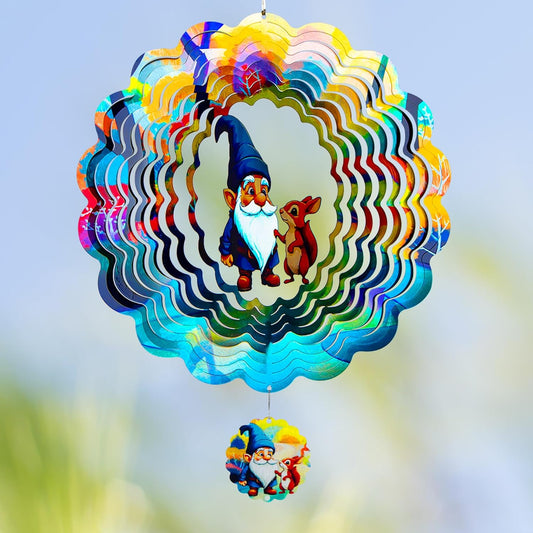 Gnomes Hanging Wind Spinners,12 Inch 3D Garden Spinner Kinetic Art Garden Decorations，Stainless