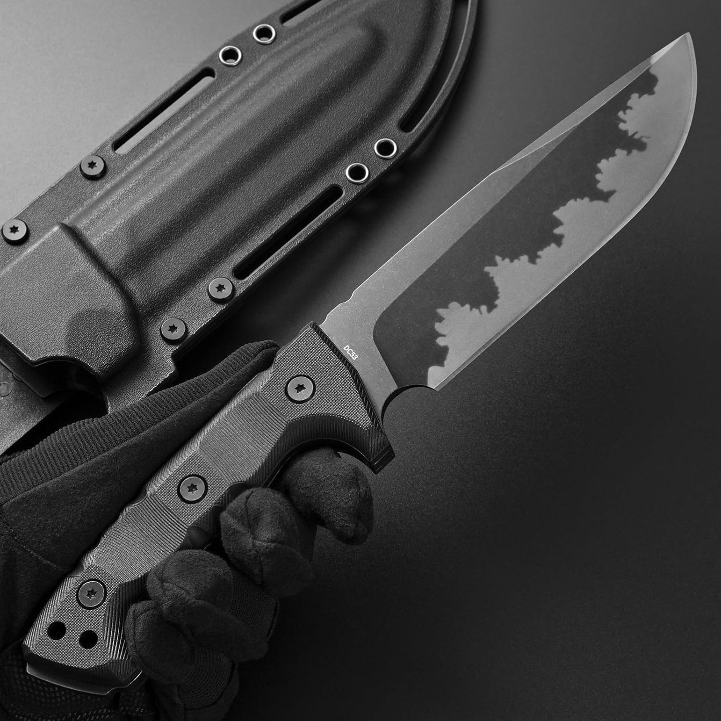 GTK7 Fixed Blade Knife DC53 Steel Blade Full Tang Nylon Fiberglass Handle EDC Fixed Knifes for Outdoor Camping Bushcraft (black)