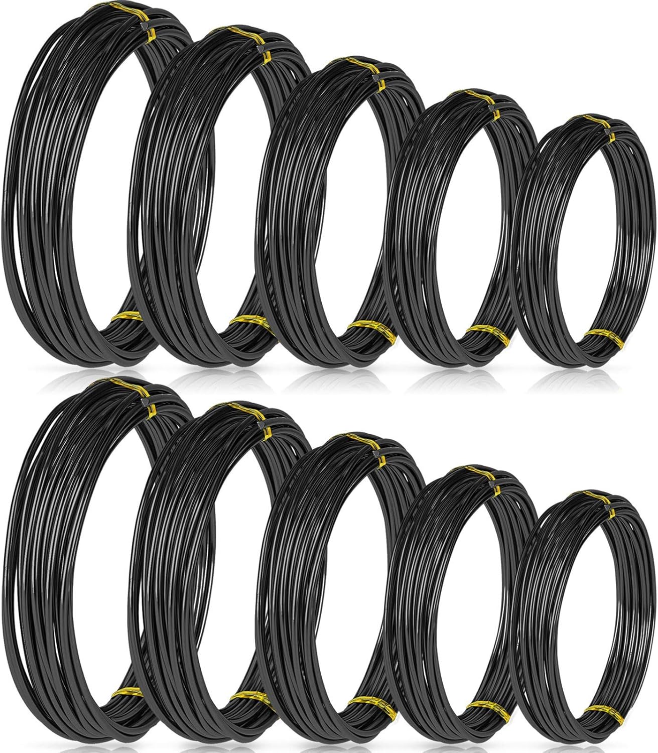 10 Rolls Bonsai Wires Anodized Aluminum Bonsai Training Wire in 5 Sizes - 1.0 mm, 1.5 mm, 2.0 mm, 2.5 mm, 3.0 mm, Total 164 Feet (Black)