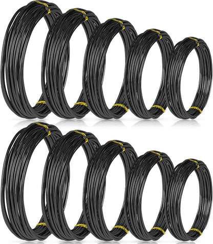 10 Rolls Bonsai Wires Anodized Aluminum Bonsai Training Wire in 5 Sizes - 1.0 mm, 1.5 mm, 2.0 mm, 2.5 mm, 3.0 mm, Total 164 Feet (Black)