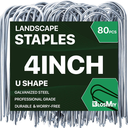 U Shaped Landscape Garden Staples 4 Inch 80 Pack Updated 11Gauge Irrigation Stakes Galvanized Garden Stakes Fabric Pins for Soaker Hose Drip Line Tubing Yard Lawn Staples for Outdoor Decorations