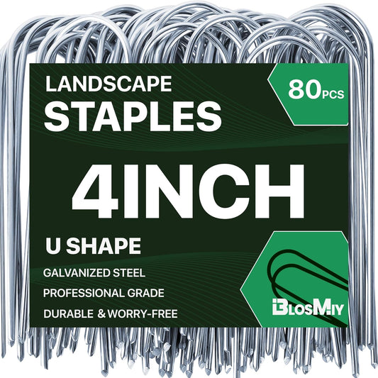 U Shaped Landscape Garden Staples 4 Inch 80 Pack Updated 11Gauge Irrigation Stakes Galvanized Garden Stakes Fabric Pins for Soaker Hose Drip Line Tubing Yard Lawn Staples for Outdoor Decorations