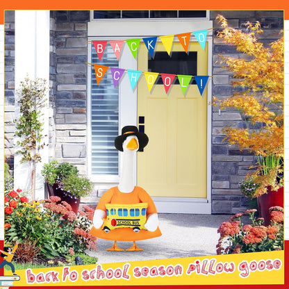 2 Pcs Porch Goose Outfit Halloween Geese Crayon Bus Teacher Cosplay Clothes for 23" Lawn Cement Goose Halloween Garden Patio Yard Outdoor Decorations(School Bus)