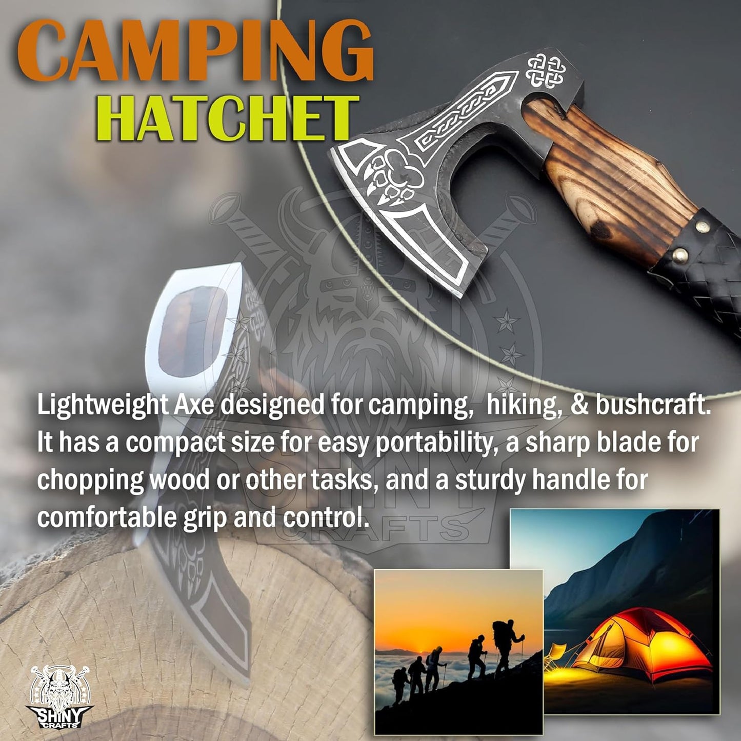 SHINY CRAFTS®- Decorative Viking Axe – Unique Gift for Dad Carbon Steel Blade with Leather Handle Perfect for Bushcraft or Display (SCA-16)