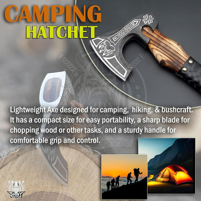SHINY CRAFTS®- Decorative Viking Axe – Unique Gift for Dad Carbon Steel Blade with Leather Handle Perfect for Bushcraft or Display (SCA-16)