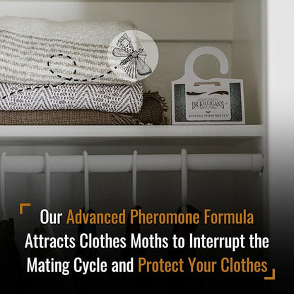 Dr. Killigan's Premium Double Potent Clothing Moth Traps with Pheromones Prime | Organic Clothes Moths Trap with Lure for Closets & Carpet | Case Making Moth Treatment & Prevention (6 Pack, White)