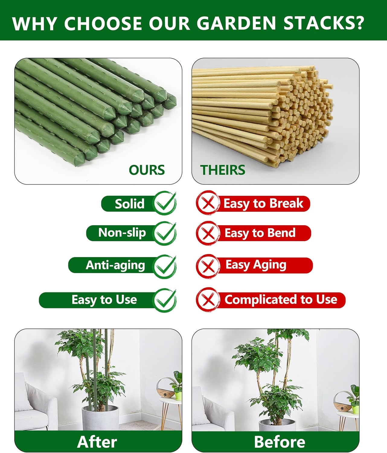 4ft Garden Stakes, Plastic Coated Steel Plant Stakes for Climbing Plants 25pcs