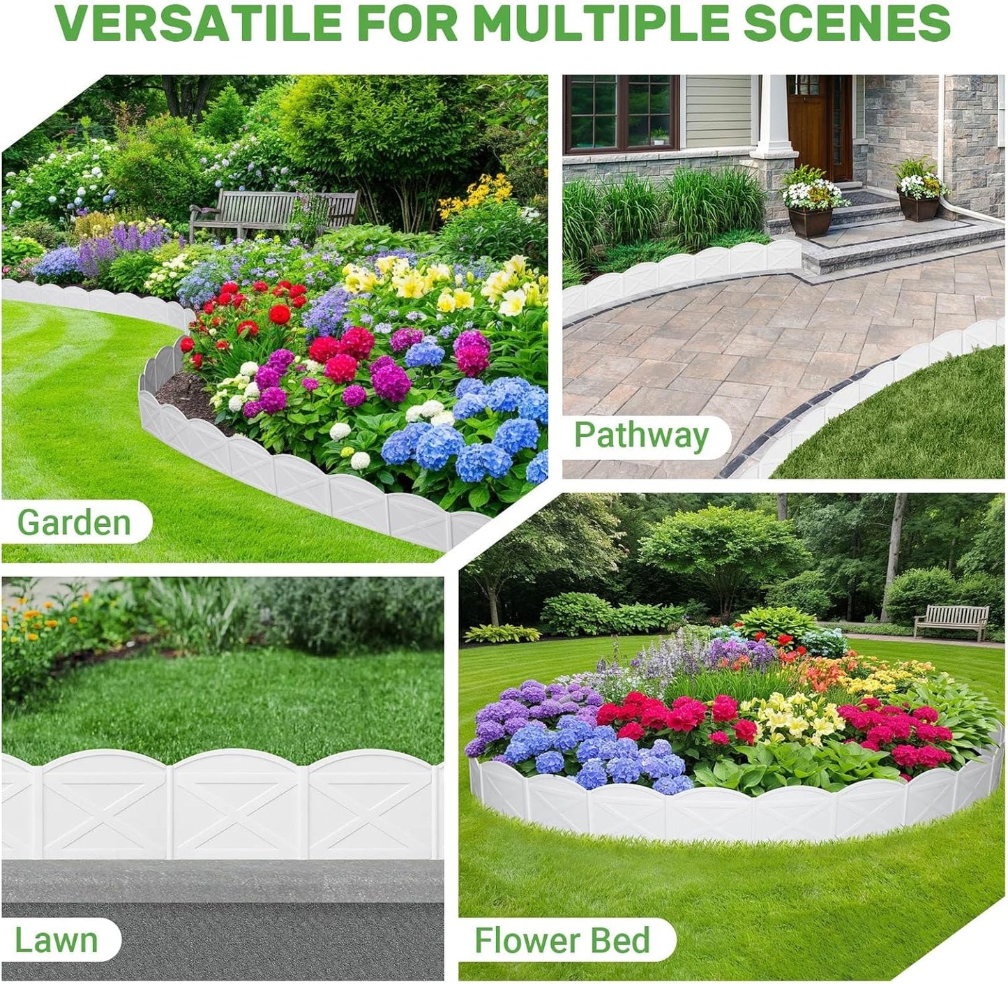 Vashly 40Ft Edging for Landscaping 5.9inch Tall Garden Edging with 40Pcs Anchoring Stakes, 40Pcs White Garden Edging Border Landscape Edging Flower Bed Edging Borders