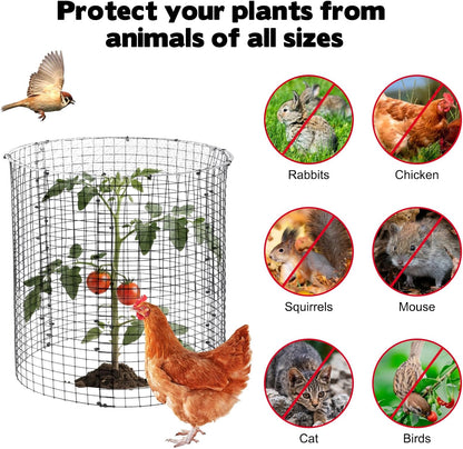 6 Sets of 18'' x 12'' Garden Plant Protectors from Animals with Detachable Covers Metal Plant Cage Chicken Wire Cloche with Ground Stakes and Nylon Tie Wire Plant Cage to Keeping Bunny Animals Out