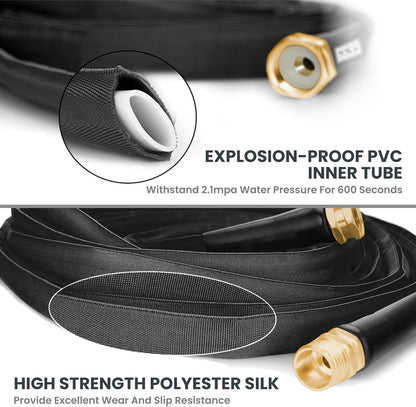 Giraffe Tools Garden Hose 50FT Lightweight Lay Flat Water Hose Kink Free Flexible Hose with 9 Spray Function Nozzle, Black