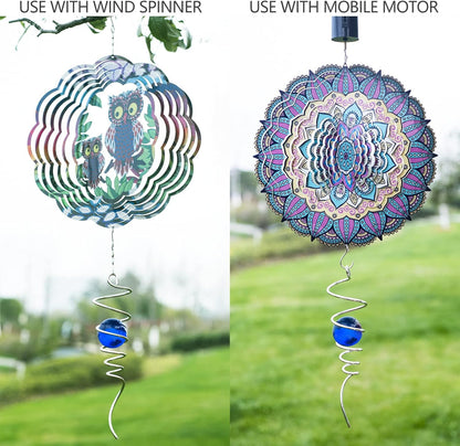 Gazing Ball Spiral Tail Wind Spinner Stabilizer, Garden Decorations Stainless Steel Metal with Hook & Blue Crystal Glass Orb Outdoor Hanging Decor Kinetic Yard 3D Swivel Art Sun Catchers