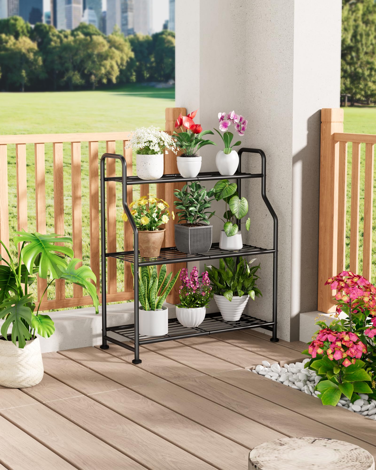 Kitsure 3-Tier Plant Stand Indoor & Outdoor, 27" x 11.4" x 29.3", Black