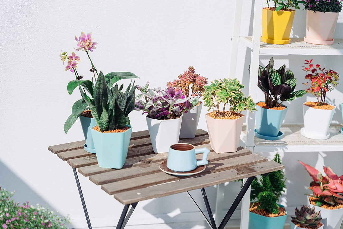 Sun-E Planters for Indoor Plants Flower Pots 7.6/6.5/5.1Inch Set of 3 Plant Pots for Outdoor with Drainage Holes and Saucers Modern Decorative Gift Idea (Ocean Blue)