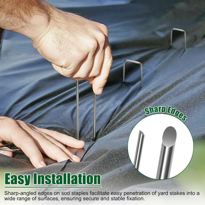 12 Inch 11 Gauge Galvanized Landscape Staples Stakes for Decoration, 25/100/200pcs Garden Metal Stakes for Weed Barrier Fabric, Fence Stakes, Tent Stakes (12in,100pcs)