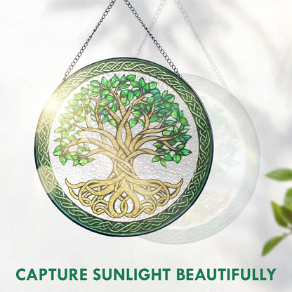 FLAGWIX Christmas Tree of Life Gifts for Women Men - Stained Glass Window Hanging 8 in - Xmas Birthday Gifts for Mom Grandma, Tree of Life Christmas Decorations Indoor, Celtic Suncatchers Garden Decor