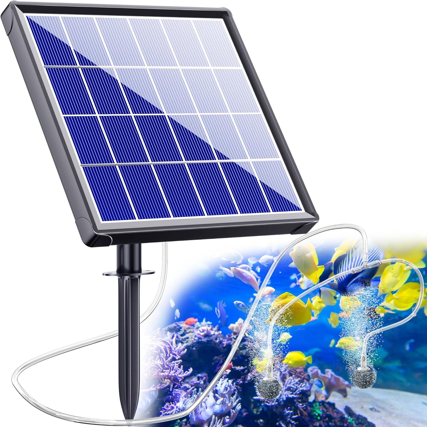 NFESOLAR Solar Pond Aerator with Battery Backup, 3 Modes, 2 Air Stones, Solar Air Pump for Outdoor Garden Small Pond Stock Tank Hydroponics Wildlife