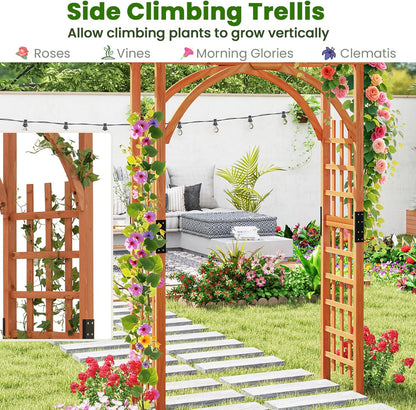 Giantex 85inch Wooden Garden Arch Wedding Arch for Ceremony, Garden Arbor Trellis for Climbing Plants Vines, Easy Assembly, Outdoor Flower Arches Wedding Arbor for Bridal Party
