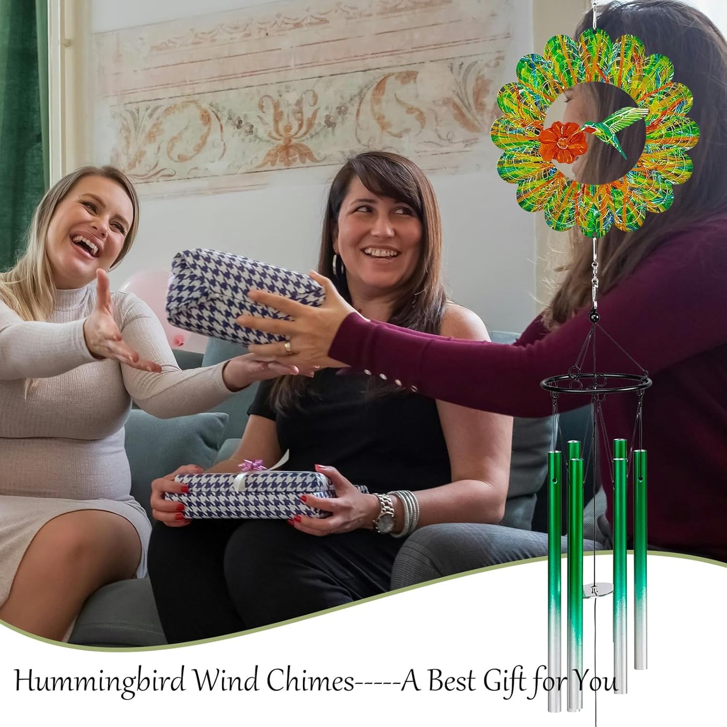 TUOKING Wind Chimes for Outside 3D Hummingbird Wind Spinner Windchimes Outdoor Hanging Decor for Garden Patio, Unique Gift for Mom,Women,Chimes Lovers