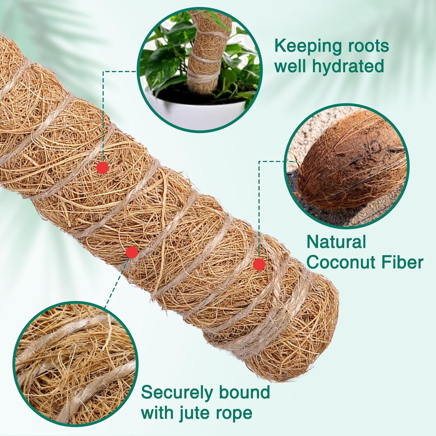 4 Pcs Bendable Moss Pole for Monstera Plant Support，24 Inch Handmade Coir Pole Stick for Climbing Plants Indoor Plant Stakes for Potted Plants to Grow Upwards