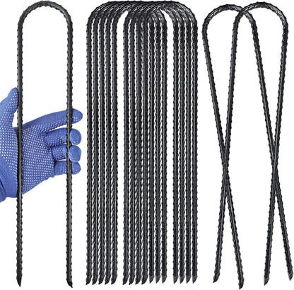 16 Inch Trampoline High Wind Stakes Heavy Duty Ground Anchors U Rebar Stakes for Trampoline, Dog Fence (24 Pack)