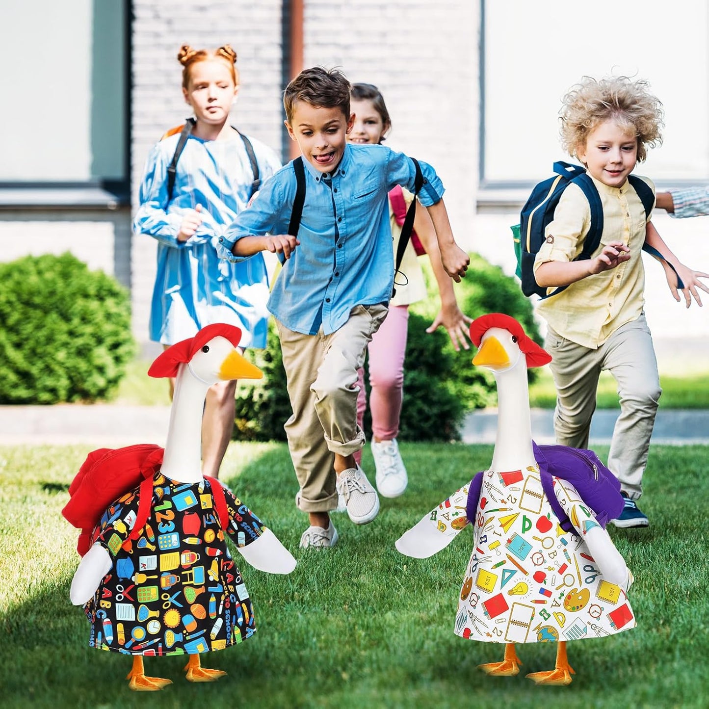 2 Set Halloween Porch Goose Outfit Set for 23'' Plastic Garden Statue Lawn Porch Goose Clothes Costume Accessories for School Outdoor Home Patio Yard Decor(Schoolbag Style)