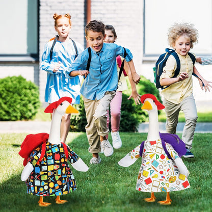 2 Set Halloween Porch Goose Outfit Set for 23'' Plastic Garden Statue Lawn Porch Goose Clothes Costume Accessories for School Outdoor Home Patio Yard Decor(Schoolbag Style)