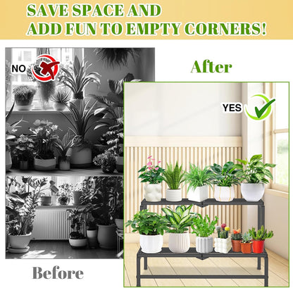 2 Tier Plant Stand Indoor Outdoor, Heavy Duty Metal Tall Plant Shelf for Multiple Flower Planter Holder, Ladder Pot Display Rack for Patio Garden Corner Balcony Living Room (Black)