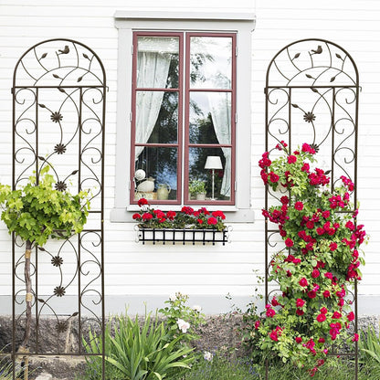 6 Pack Metal Garden Trellis 86.7" Tall Outdoor Climbing Plant Support for Roses, Flowers, Rustproof Durable Black Galvanized Tube, Lawn Garden Fence Decor Screen (6, Brown-86.7" H)
