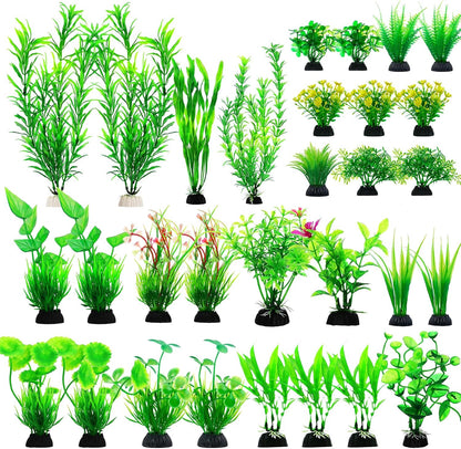CousDUoBe 30pcs Fish Tank Accessories Aquarium Decorations Green Plants, Fish Tank Decor, Aquarium Decor Plastic Plants