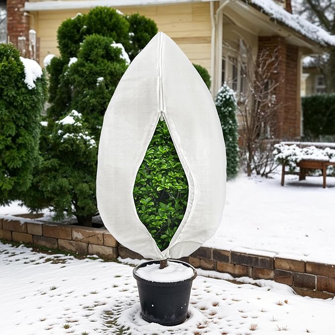 Plant Covers Freeze Protection, 1 Pack 78''× 95'' White Frost Cloths Blankets with Zipper Drawstring Shrub Tree Covers for Winter Outdoor Plants Freeze Protection