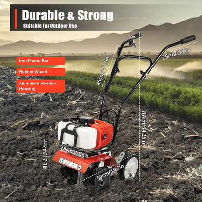 52CC Gas Powered Garden Tiller/Cultivator, 2 Stroke Mini Tiller for Gardening,1.65KW Hand Tiller, Garden Tools, Rototiller Cultivator with Long Handle,Tiller Machine for Plow, Turn The Soil