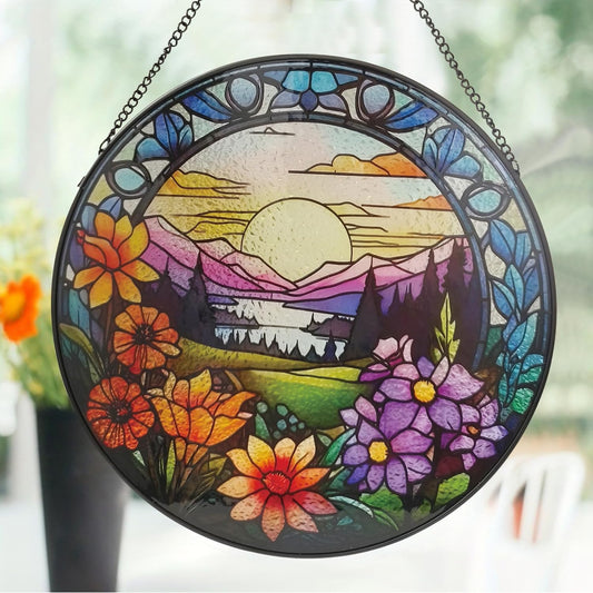 9.8'' Stained Glass Window Hanging, Wildflowers Valley Sun Catcher for Windows Hanging Suncatcher