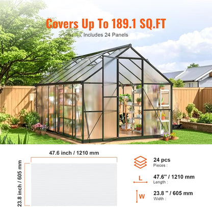 VEVOR 24 Pack Polycarbonate Greenhouse Panels, 2' X 4' X 0.16'' Roof Panels Sheets, Waterproof UV Protected Corrugated Plastic Roofing, Impact Resistance Clear Roofing Sheets for Greenhouse/Garden