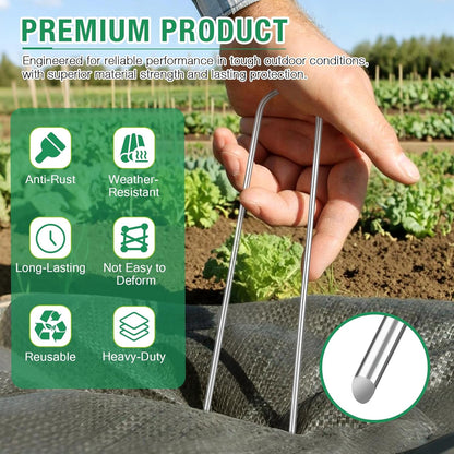 8 Gauge Landscape Staples, FUIJOL 8 Inch Heavy Duty U-Shaped Landscape Stakes, 100 Pack Galvanized Garden Staples for Weed Barrier Stakes, Ground Cover, Irrigation Tubing, Fence (100)