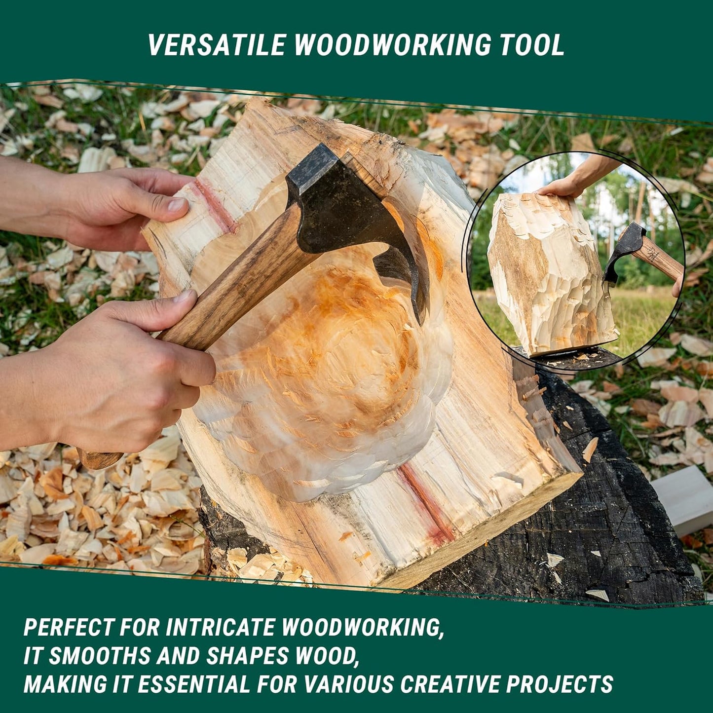 BeaverCraft Forged Adze Axe Wood Carving - Curved Woodworking Adze AX2 with Wooden Handle for Bowl Gutter - Spoon Carving Tool - Whittling Tools, Hatchet