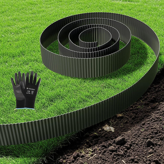 Velway Corrugated Metal Garden Edging - 6" H x 40Ft Sturdy Landscape Edging Border for Lawn, Flower Bed, Paver Edging and Garden Fence - Black