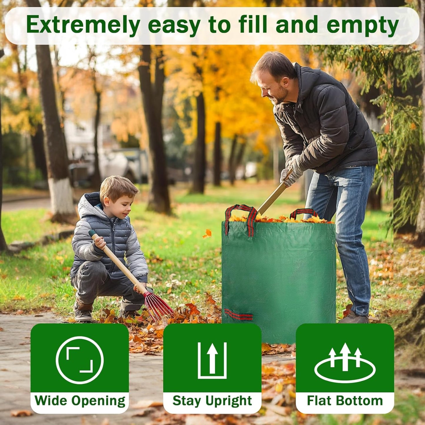 1PC Yard Waste Bag-42 Gallon Trash Bags,Reusable Lawn Leaf Bags,Standable Garden Waste Bags With 4 Handles,Collapsible Gardening Containers for Lawn and Leaf Trash,Weed Bag