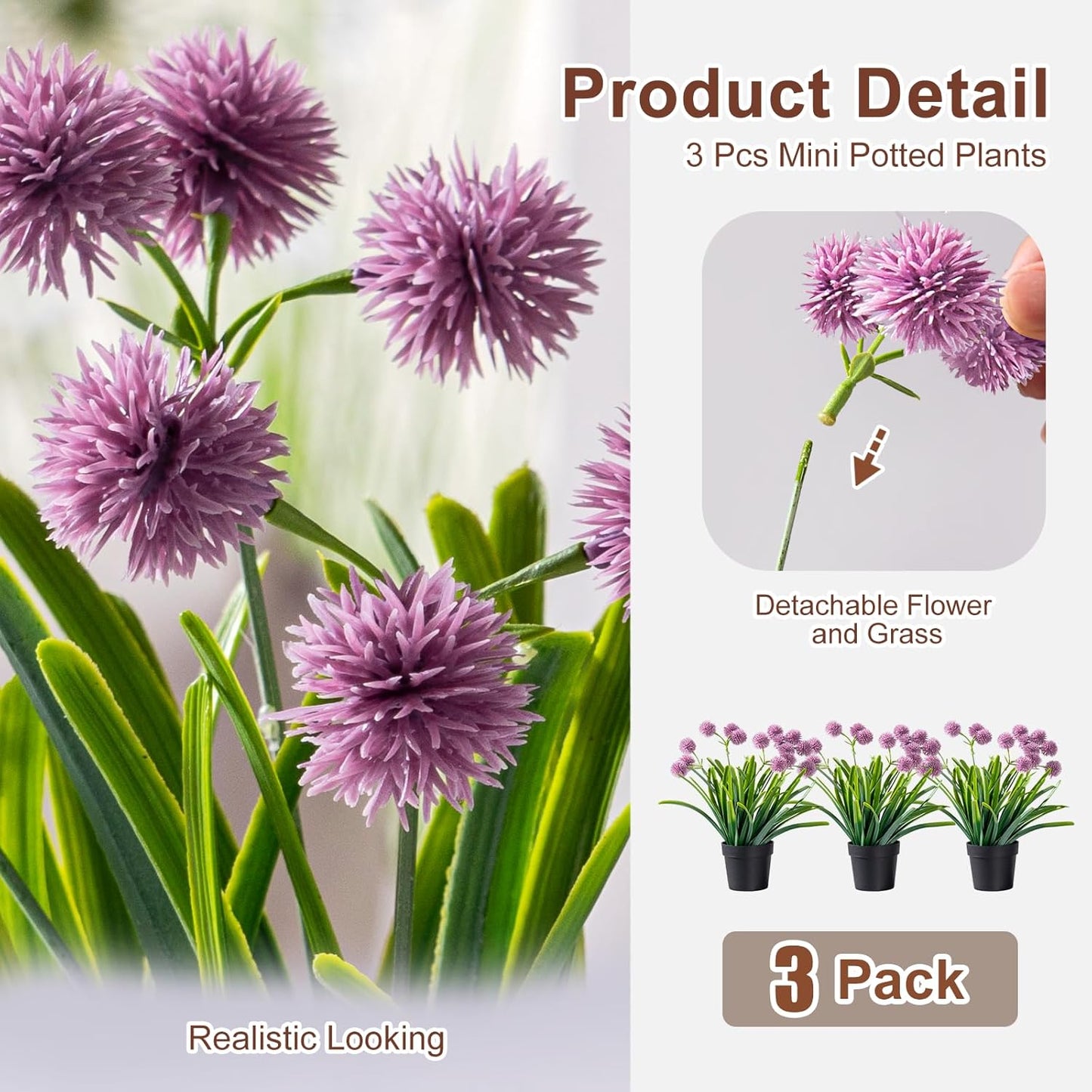 3 Pack Fake Small Plant in Pot Artificial Potted Flowers for Home Decor Fake Flower Plant Greenery Mini Faux Plant for Indoor Bedroom Living Room Office Shelf Bathroom Farmhouse Decor (Type 4)