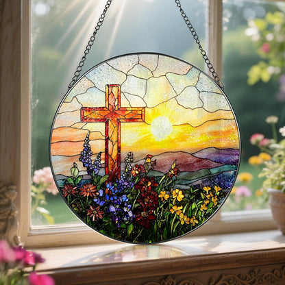 8 Inch Cross Sunset Suncatchers for Windows Hanging, Indoor Decor 8 Inch, Stained Glass Gift, Christian Gifts, Religious Gifts, Christian Cross, Christmas Jesus Gift, Window Decor