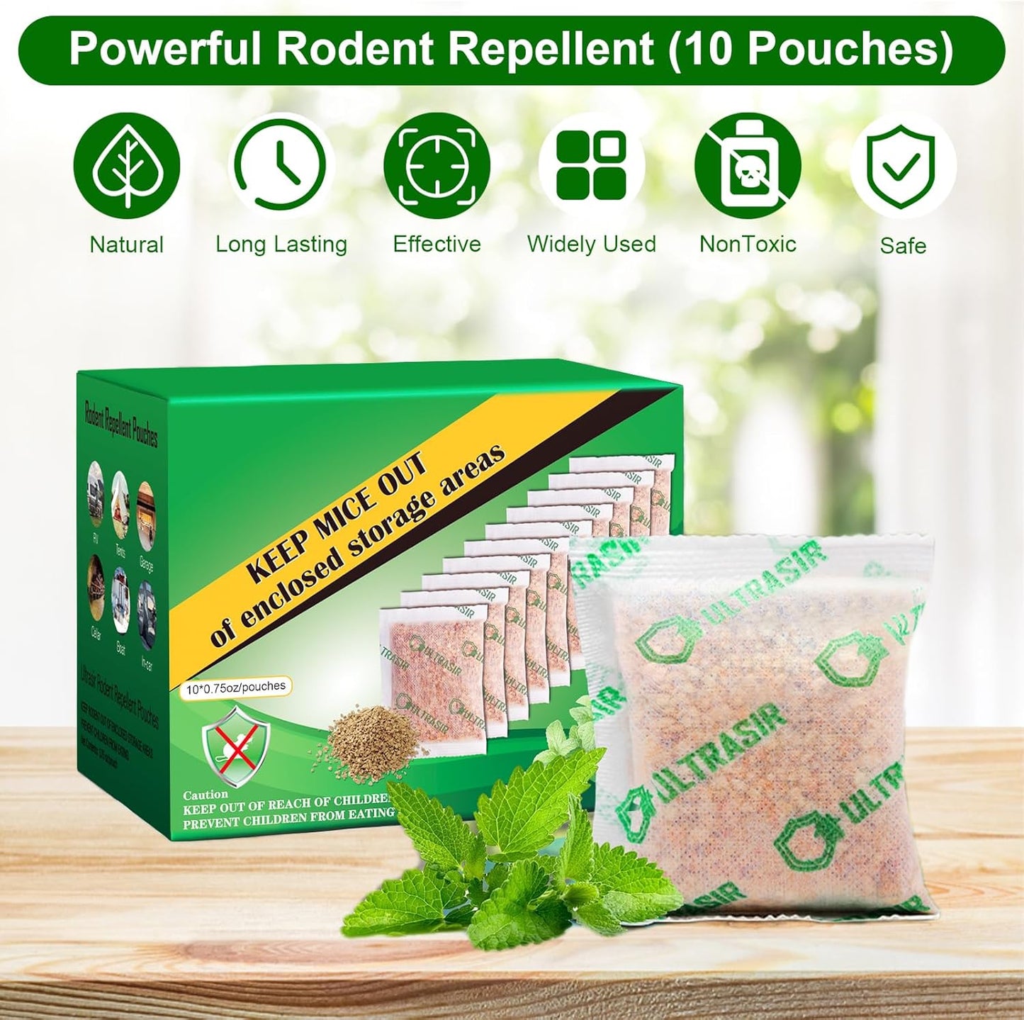 Mouse and Squirrel Repellent Pouches, 10 Packs Rat Repellent for Mice, Squirrels, Voles, Rodent Control for Indoor/Outdoor, Pet Safe Mouse Deterrent for House, Garden, Car, RV, Garage, Basement