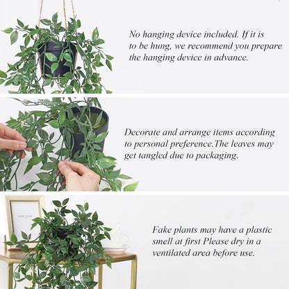 Artificial Hanging Plants Fake Small Potted Plants Faux Mandala Vines Plastic Greenery Plants for Living Room Shelf Tabletop Decor (2 PCS)