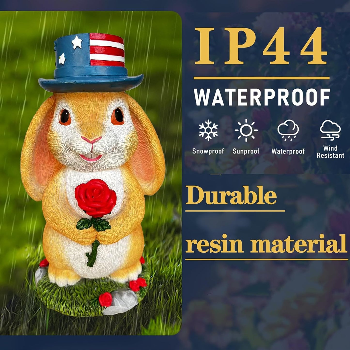 Funny Garden Handheld Rose Rabbit Statue - Resin Outdoor Decor for Yard, Patio,Lawn - Whimsical Bunny Sculpture Gift for Garden Lovers