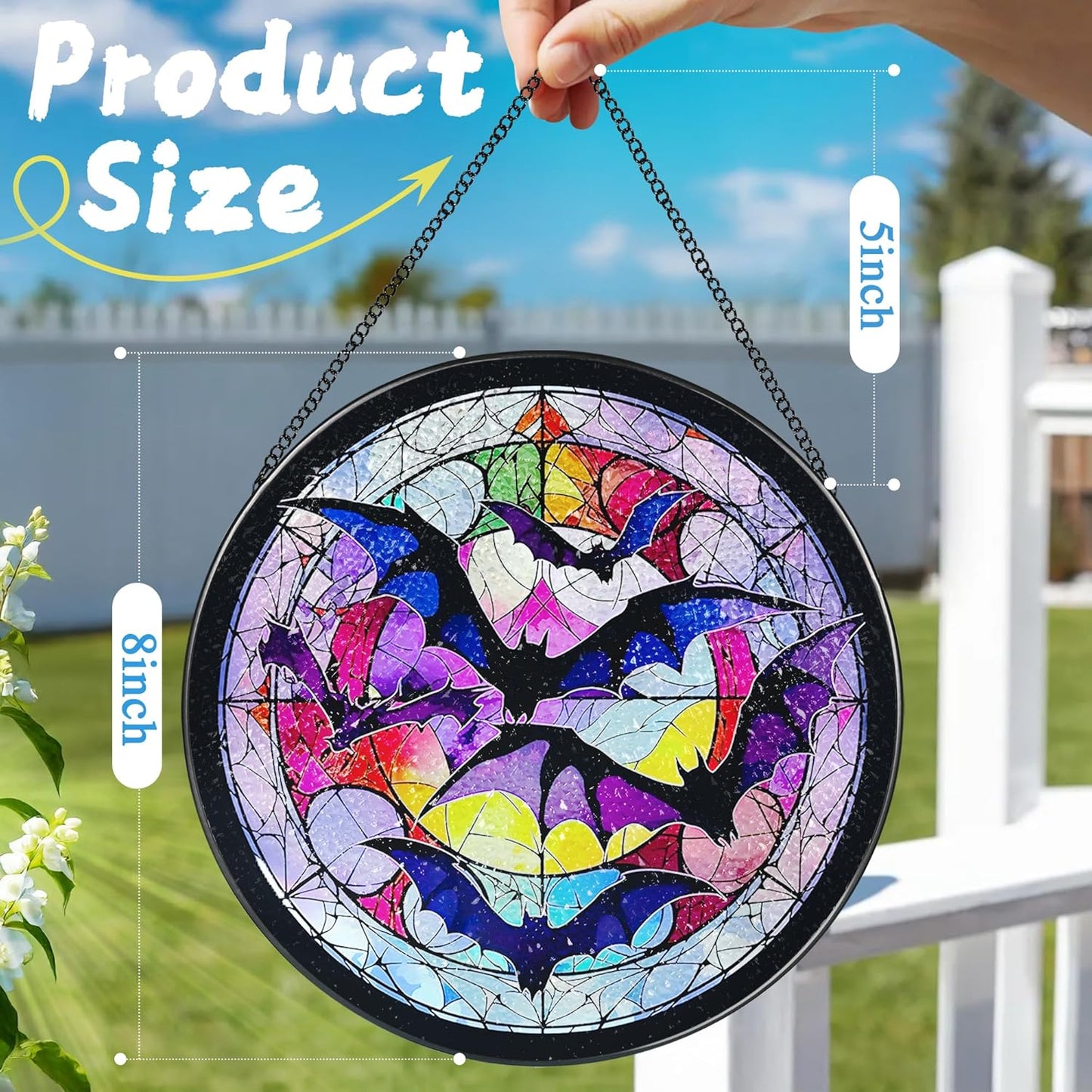 8 Inch Stained Glass Suncatcher Ornament, DOUHASU Bat Sun Catchers Indoor Window, Stained Glass Window Hanging, Home Decor, Bat Lovers Gifts for Him, Men