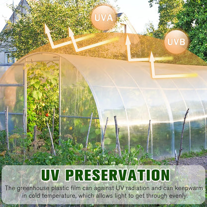Greenhouse Plastic Sheeting- 6 mil Clear Plastic Sheeting -Waterproof Cover, UV Resistant Poly Tarp Hoop Covering for Farms Greenhouse Garden Outdoor, 12x25 FT