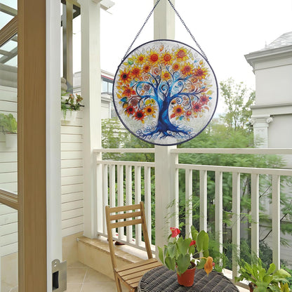 Tree of Life Stained Glass Window Hanging, Sunflower Tree Sun Catchers Indoor Window, 9.8'' Suncatchers for Windows Hanging Christmas, Birthday Gifts for Women, Men